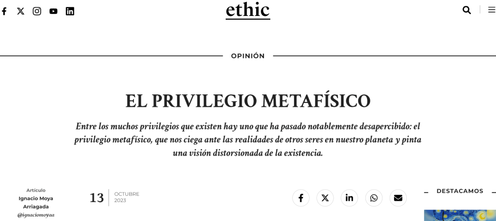 Enlace a artículo sobre el privilegio metafísico en Ethic.